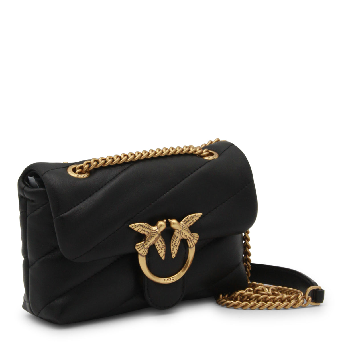 BLACK LEATHER BABY LOVE PUFF SHOULDER BAG