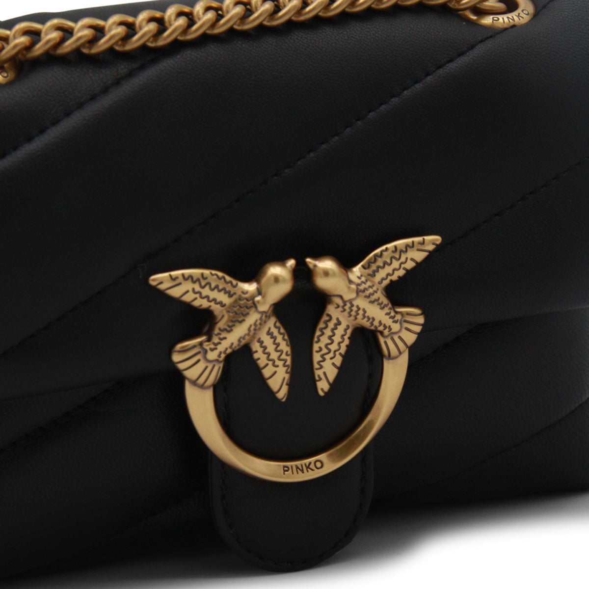 BLACK LEATHER BABY LOVE PUFF SHOULDER BAG