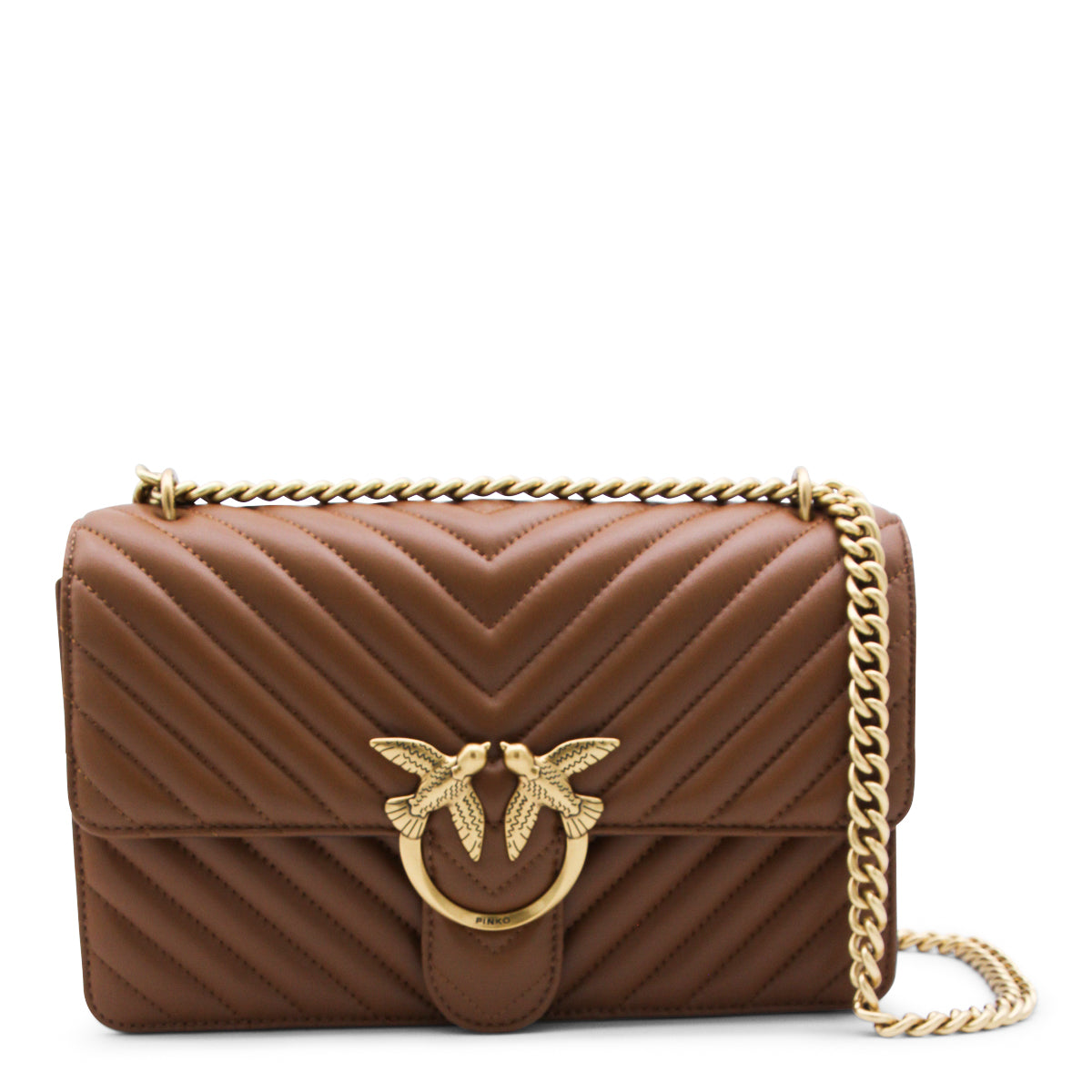 BROWN LEATHER LOVE ONE CLASSIC DC SHOULDER BAG