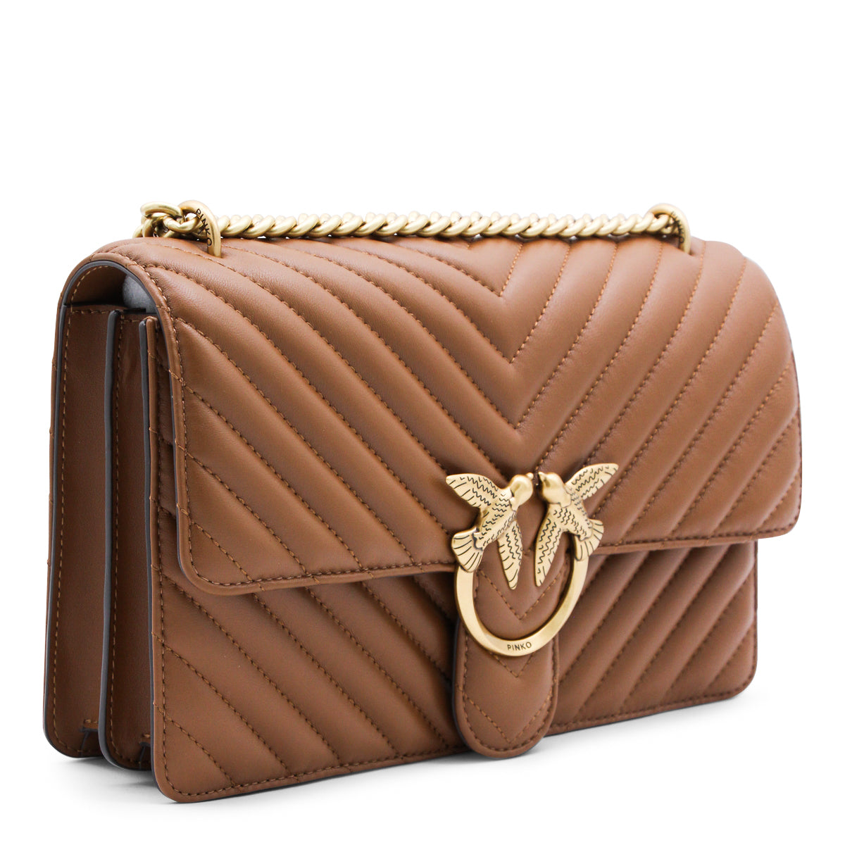 BROWN LEATHER LOVE ONE CLASSIC DC SHOULDER BAG