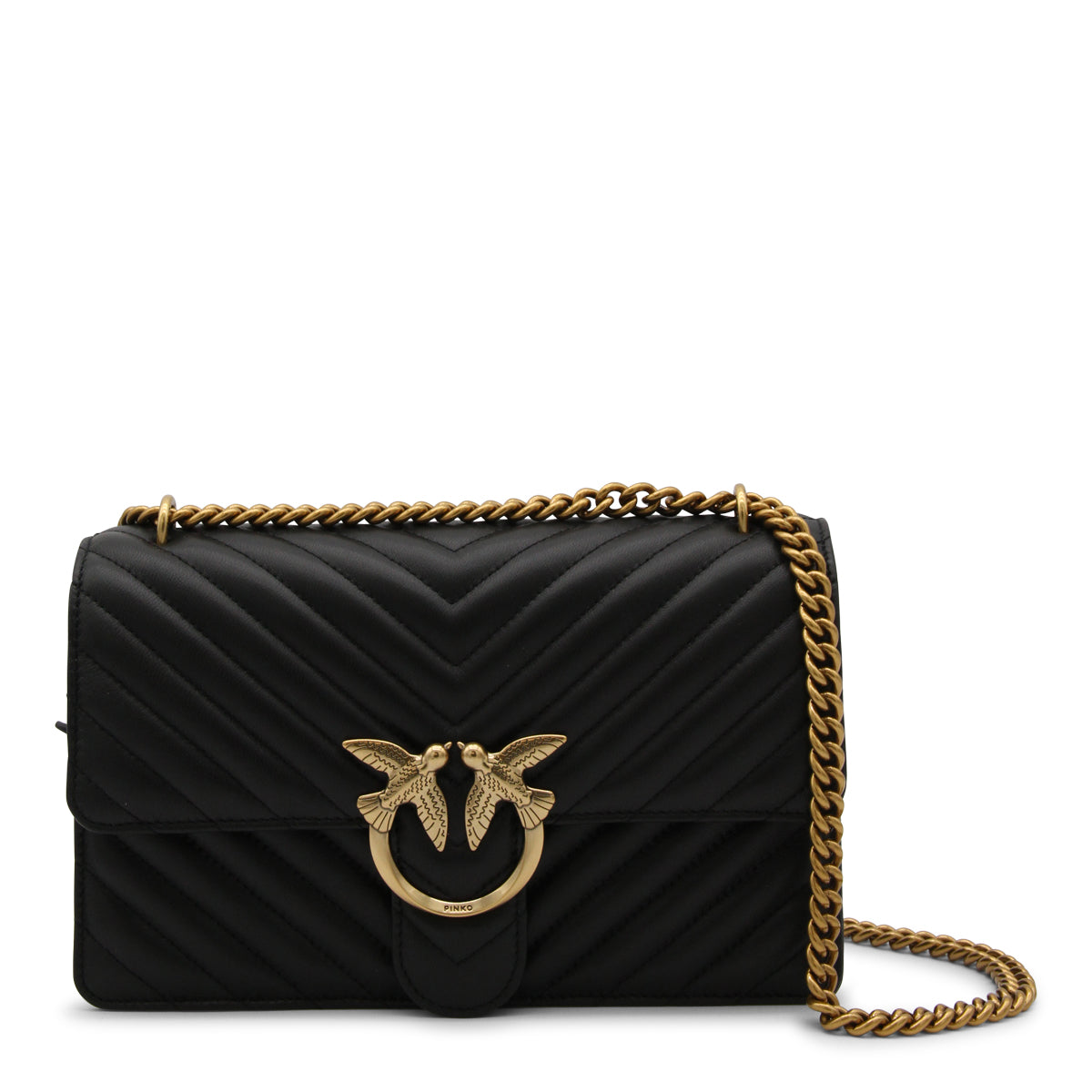 BLACK LEATHER CLASSIC ICON LOVE SHOULDER BAG
