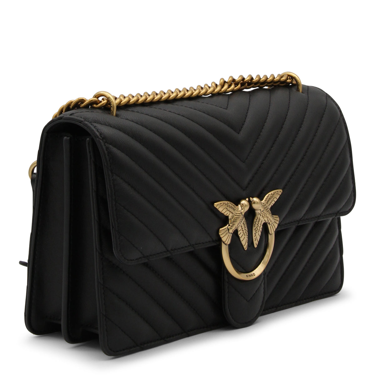 BLACK LEATHER CLASSIC ICON LOVE SHOULDER BAG