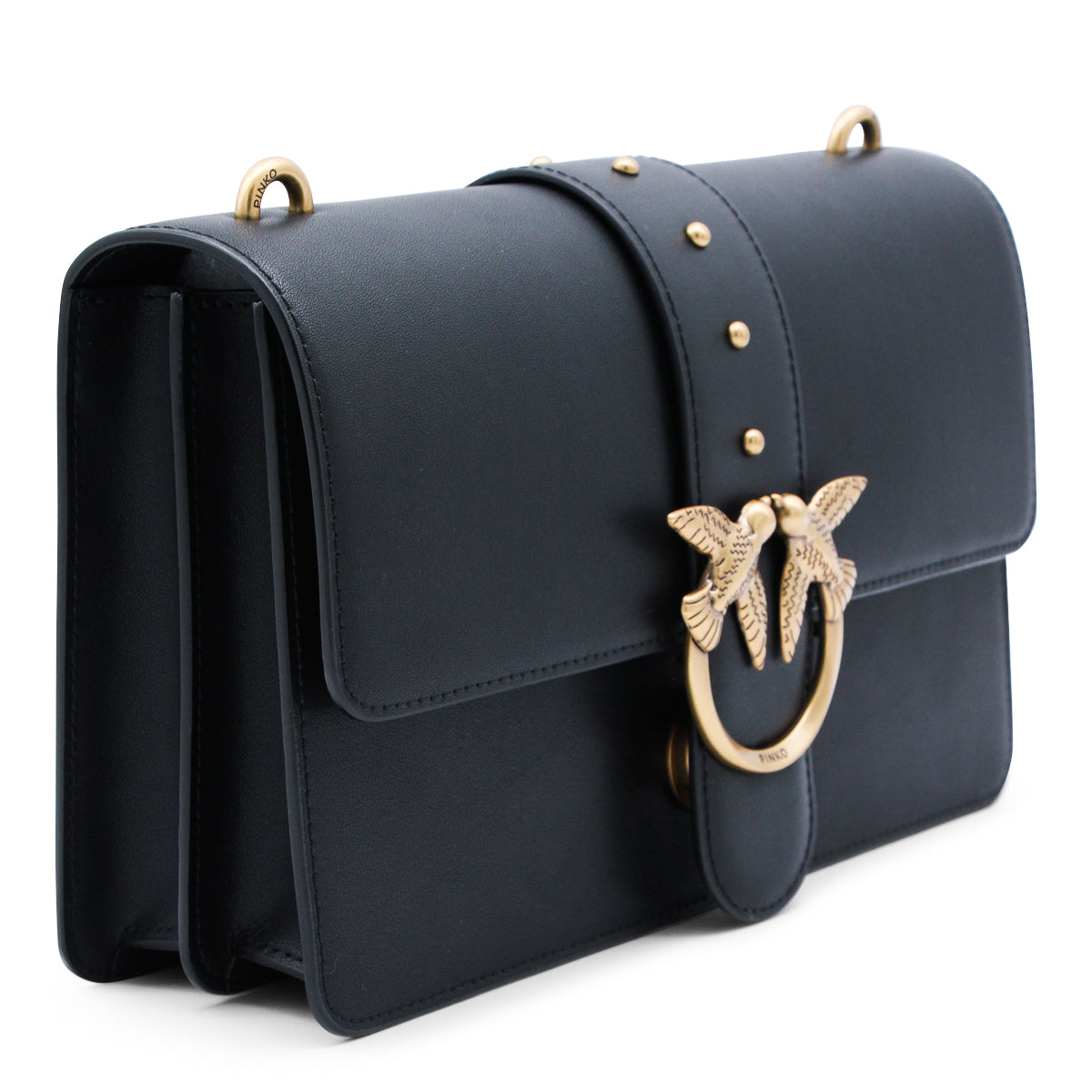 BLACK LEATHER LOVE ONE CLASSIC SHOULDER BAG