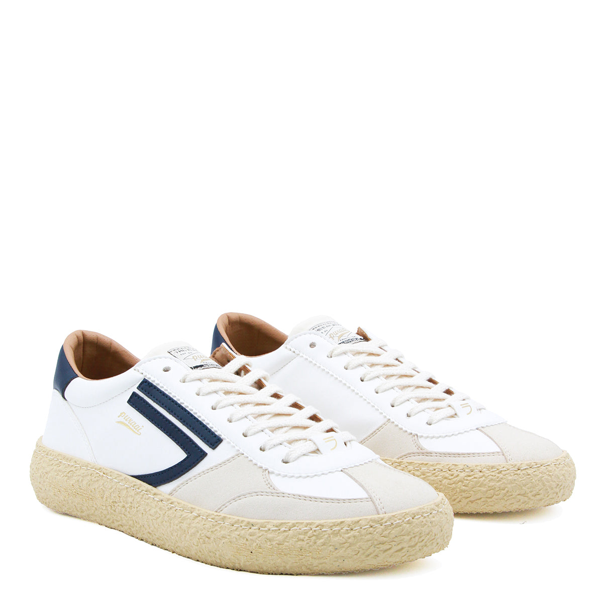 WHITE AND DARK BLUE LEATHER SNEAKERS
