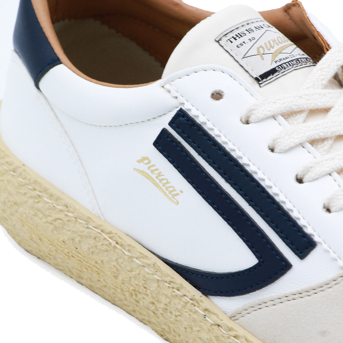 WHITE AND DARK BLUE LEATHER SNEAKERS