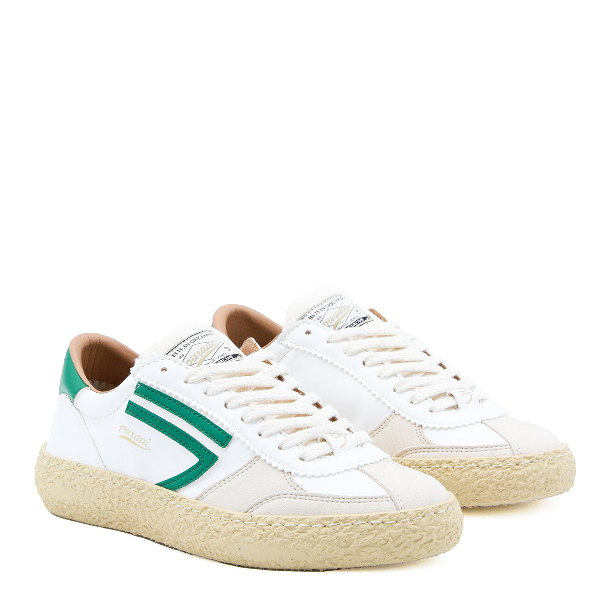 WHITE AND GREEN LEATHER SNEAKERS