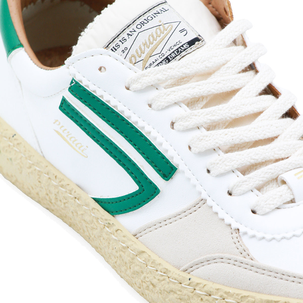 WHITE AND GREEN LEATHER SNEAKERS