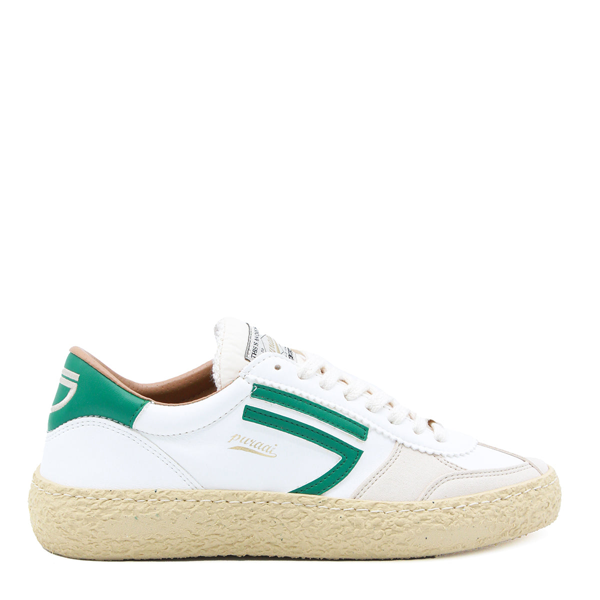 WHITE AND GREEN LEATHER SNEAKERS
