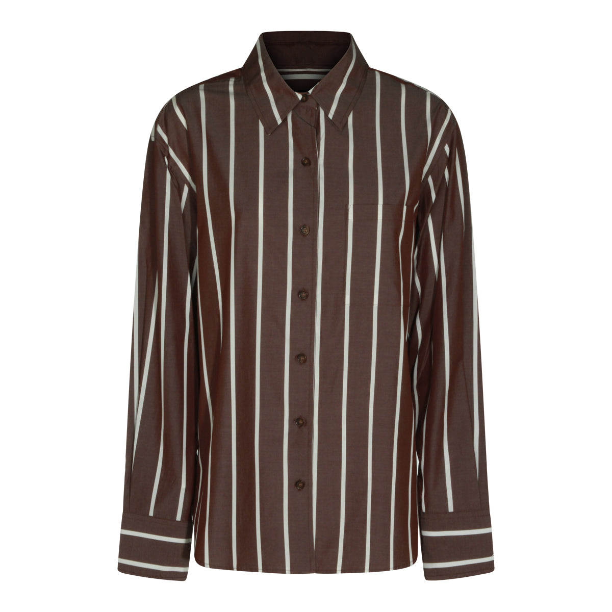 CREAM AND BROWN COTTON STRIPED SHIRT