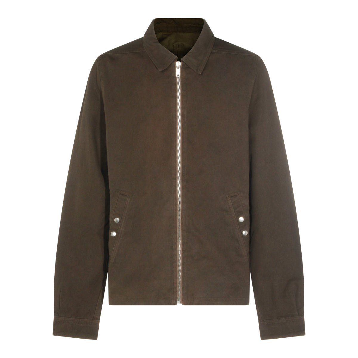 BROWN COTTON ZIP FRONT CASUAL JACKET