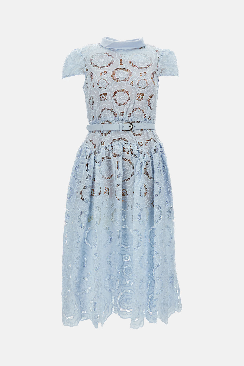 BLUE FLORAL LACE MIDI DRESS