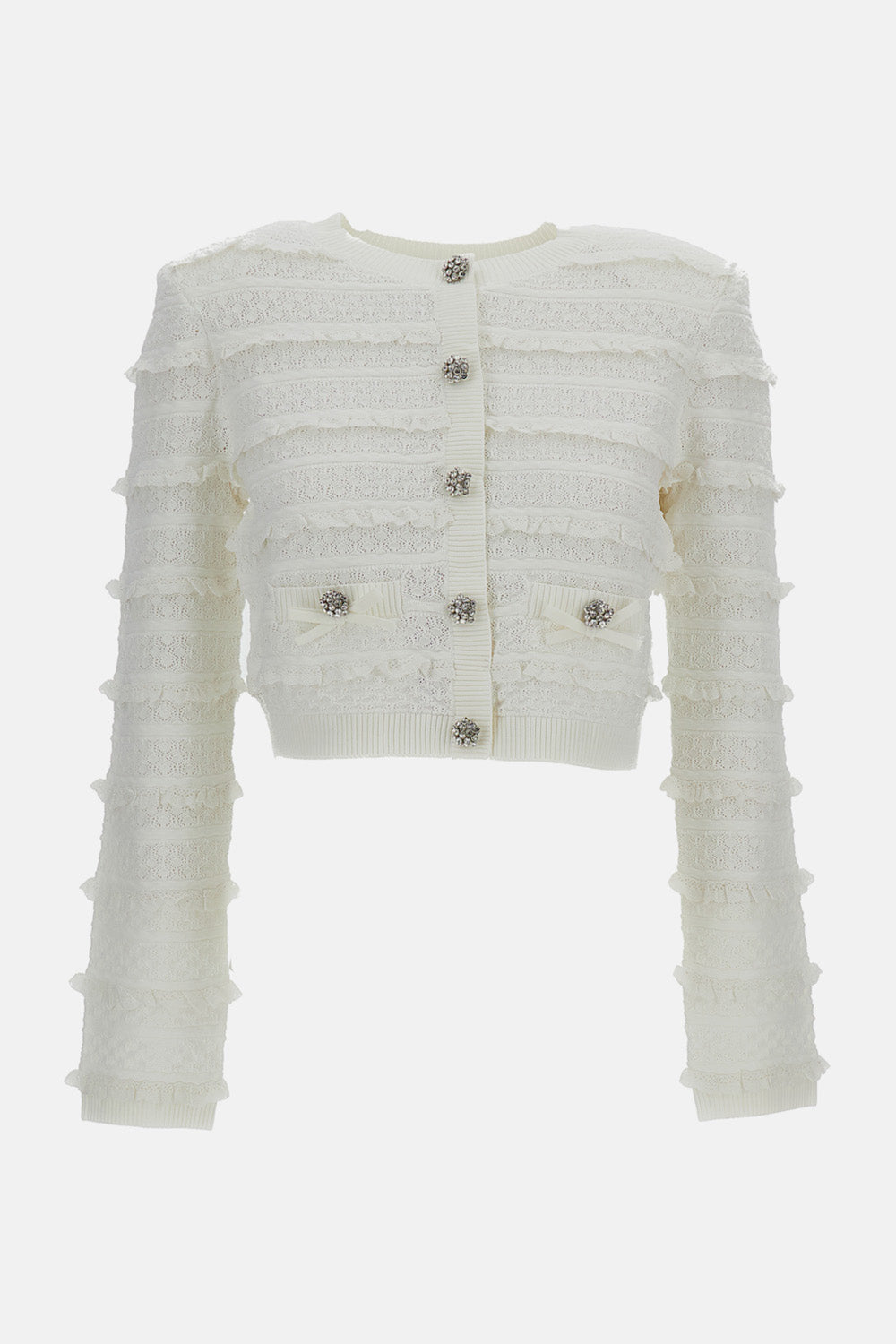 WHITE POINTELLE DIAMANTE CARDIGAN