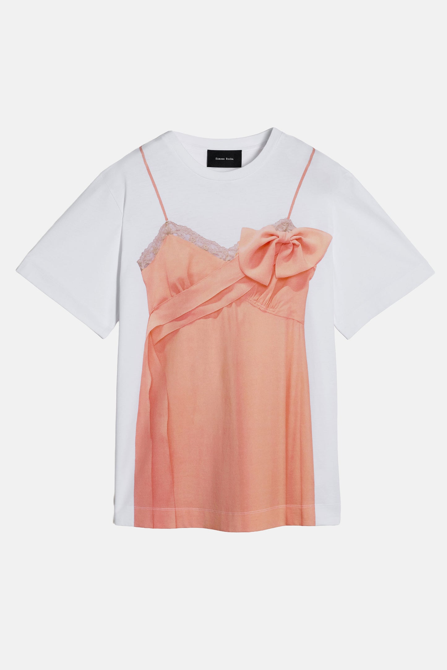 BOW SASH SLIP DRESS TROMPE L'OEIL PRINT T-SHIRT