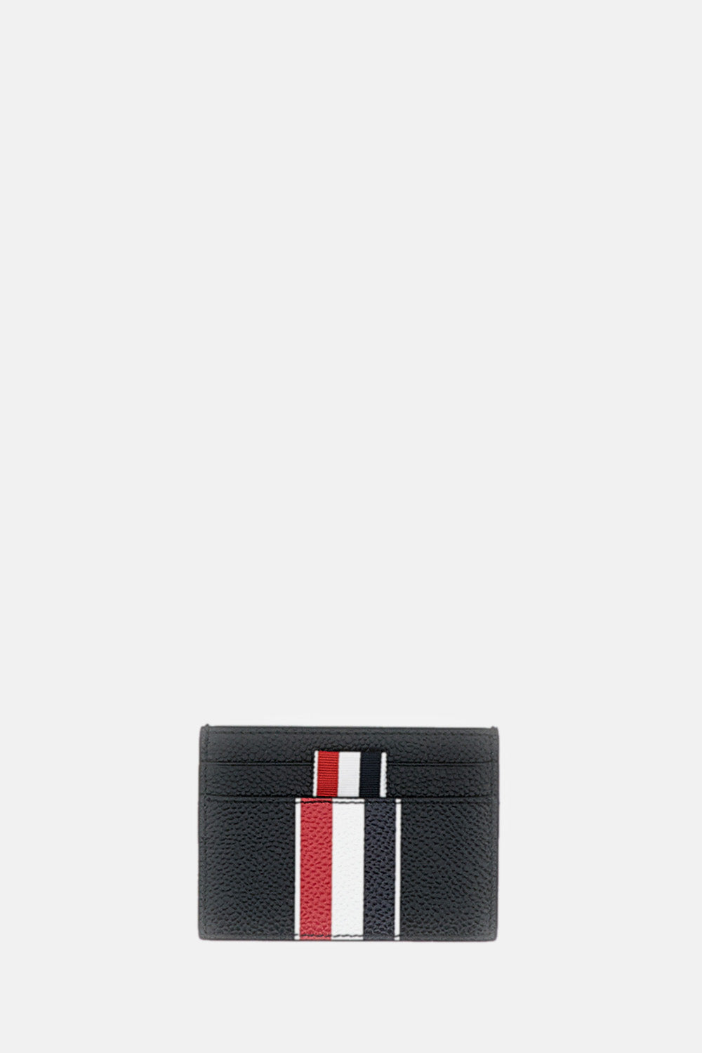 DOUBLE SIDED CARD HOLDER W/ RWB STRIPE IN PEBBLE GRAIN LEATHER