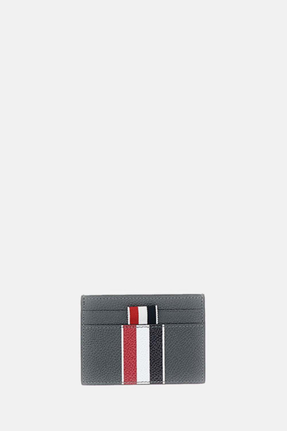 DOUBLE SIDED CARD HOLDER W/ RWB STRIPE IN PEBBLE GRAIN LEATHER
