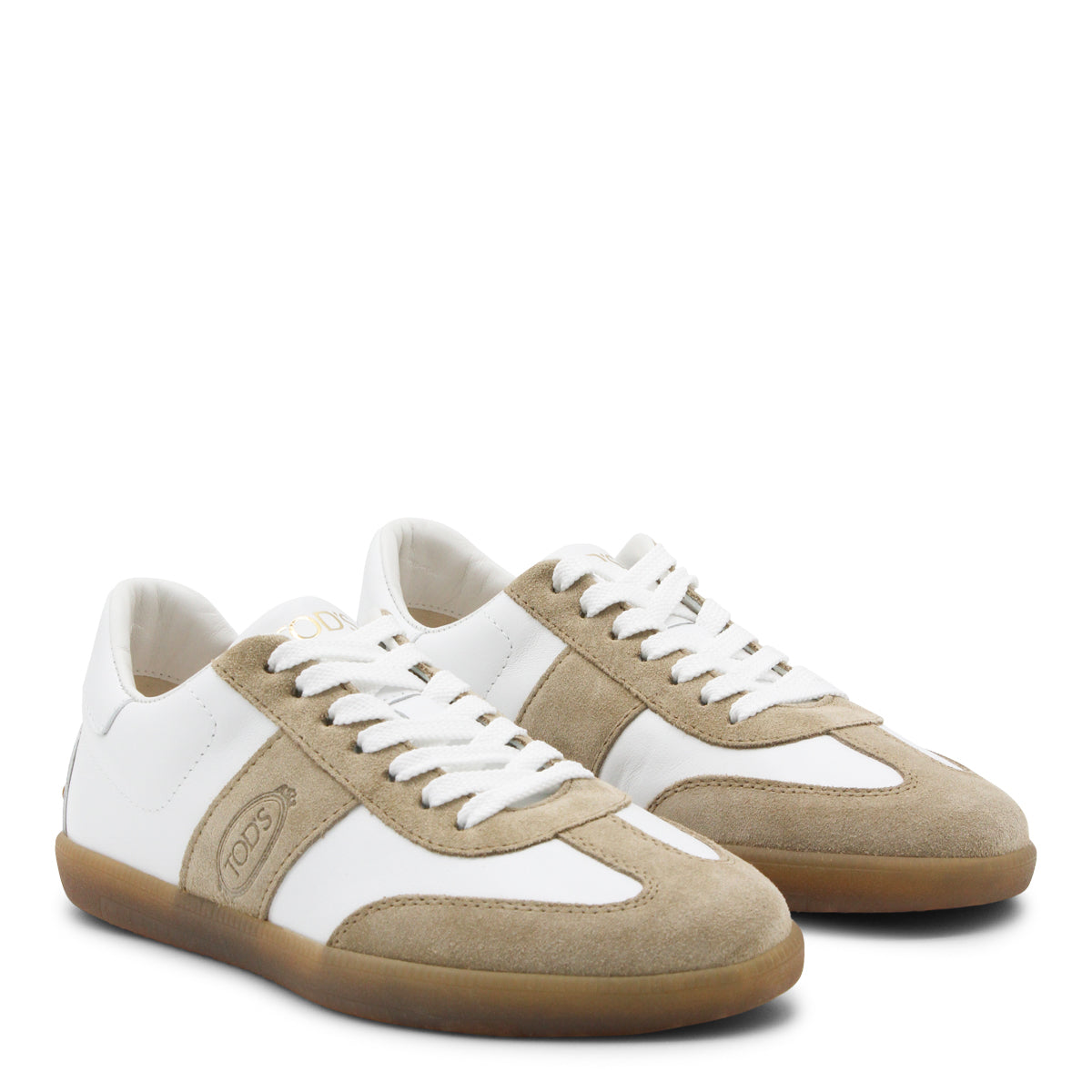 WHITE AND BEIGE LEATHER SNEAKERS