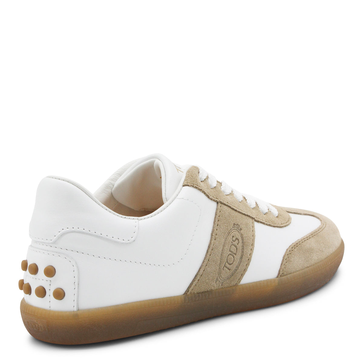 WHITE AND BEIGE LEATHER SNEAKERS