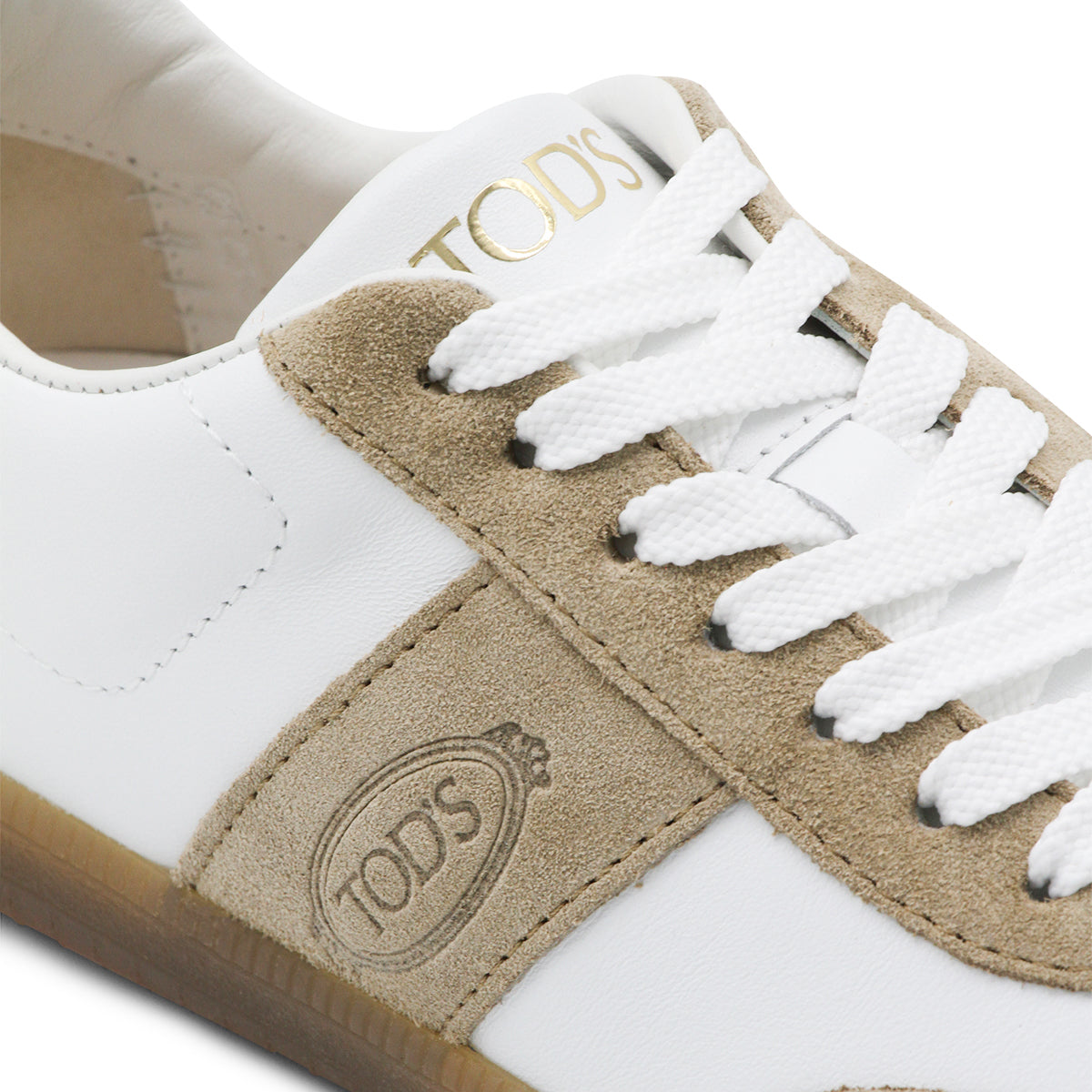 WHITE AND BEIGE LEATHER SNEAKERS