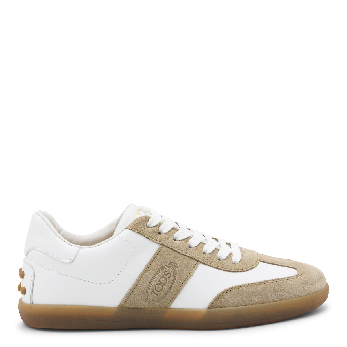 WHITE AND BEIGE LEATHER SNEAKERS