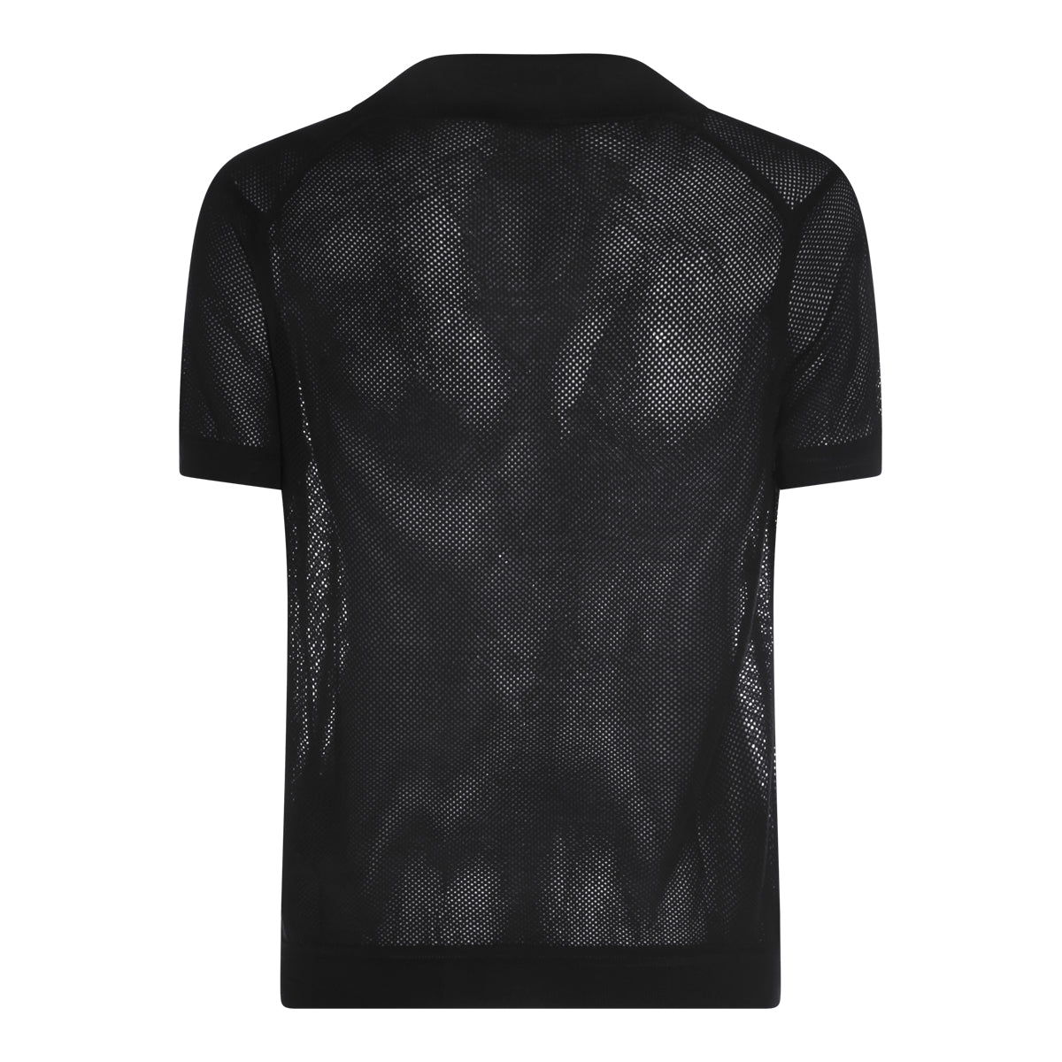 BLACK COTTON AND SILK BLEND POLO SHIRT