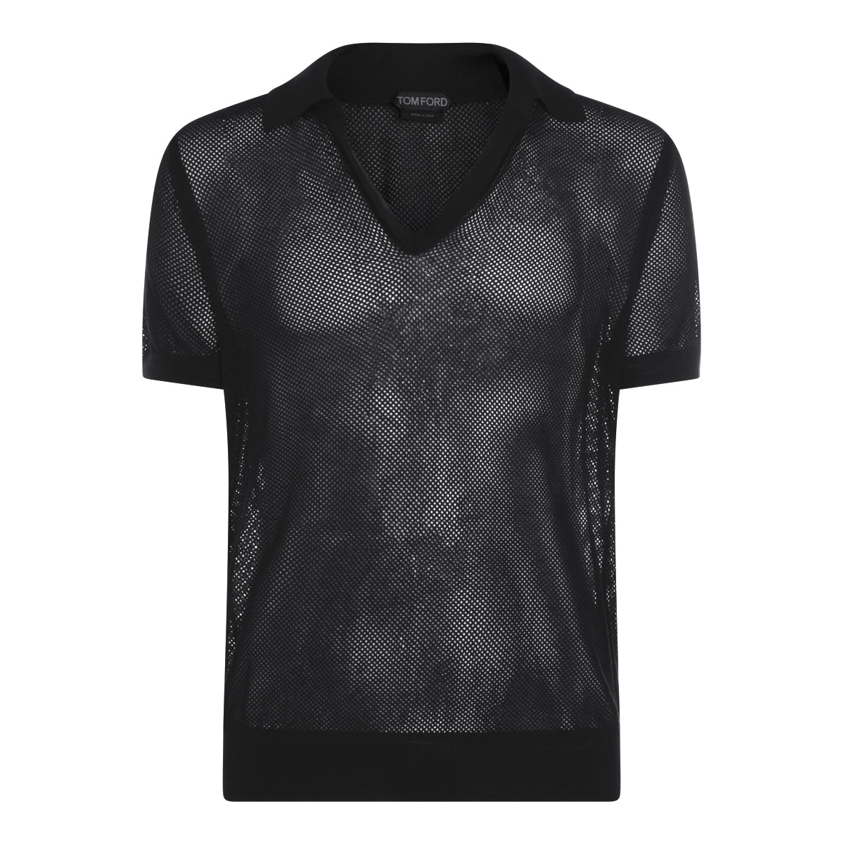 BLACK COTTON AND SILK BLEND POLO SHIRT