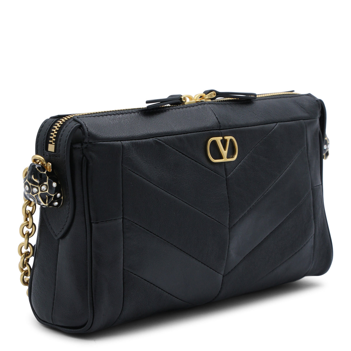 BLACK LEATHER PANTHEA SMALL SHOULDER BAG
