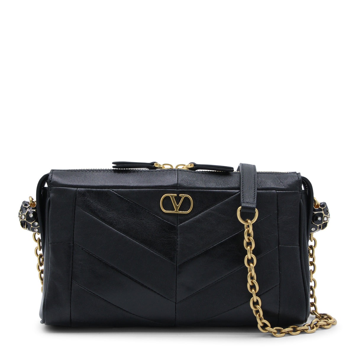 BLACK LEATHER PANTHEA SMALL SHOULDER BAG