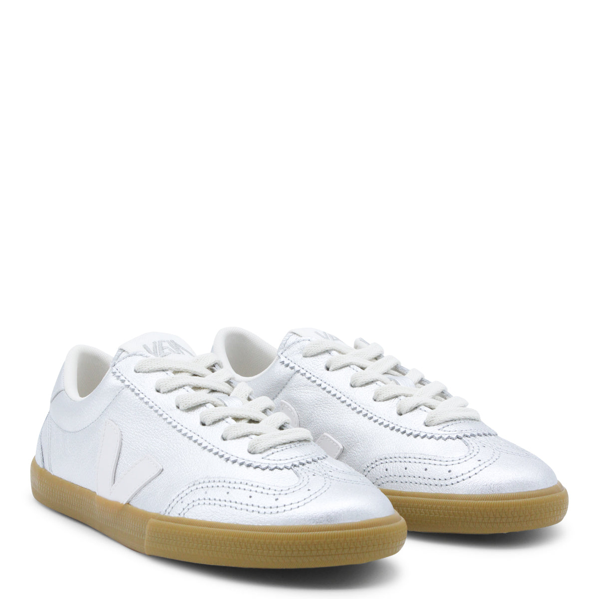 SILVER WHITE LEATHER SNEAKERS