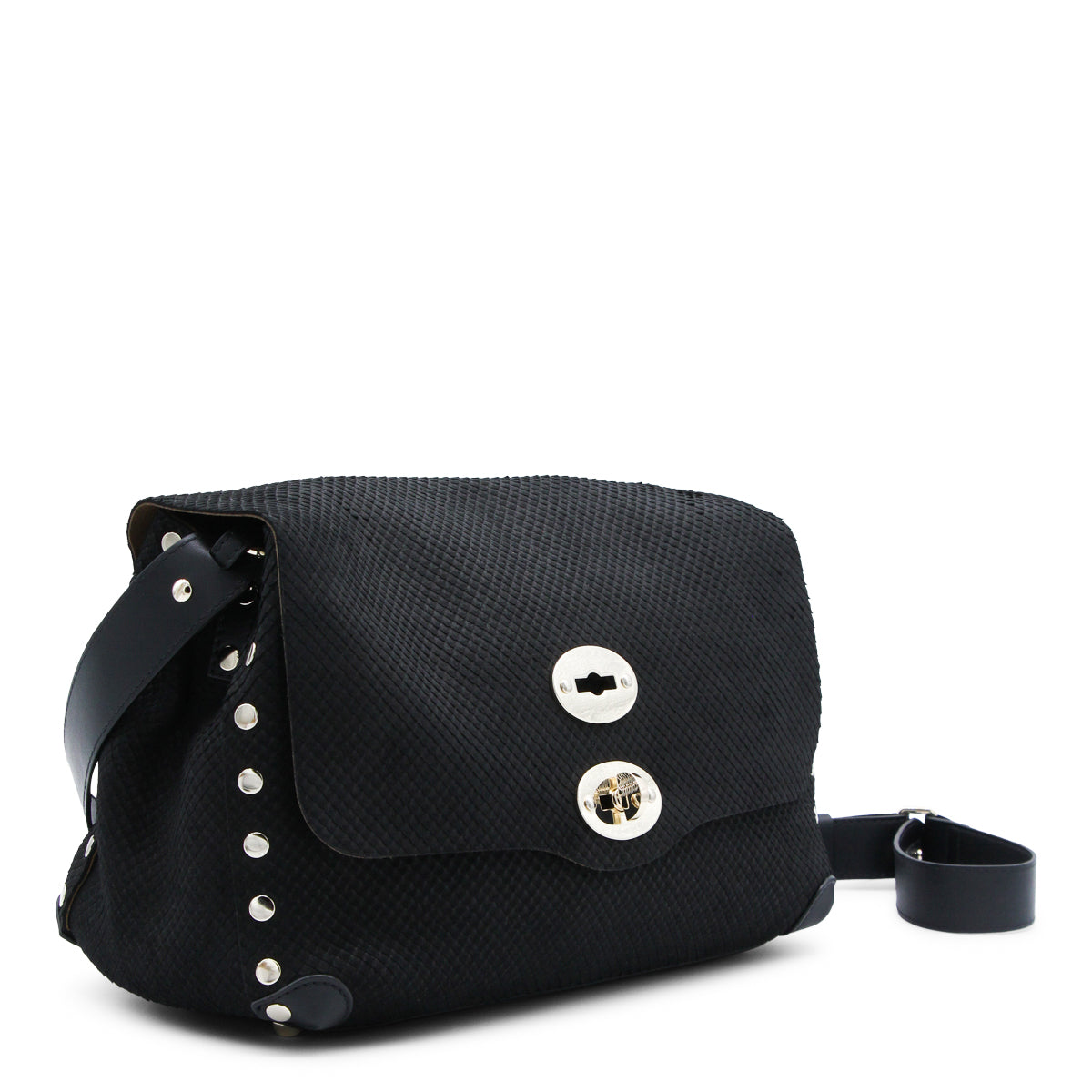 BLACK LEATHER POSTINA S TOP HANDLE BAG