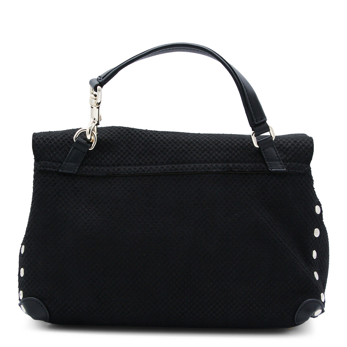 BLACK LEATHER POSTINA S TOP HANDLE BAG