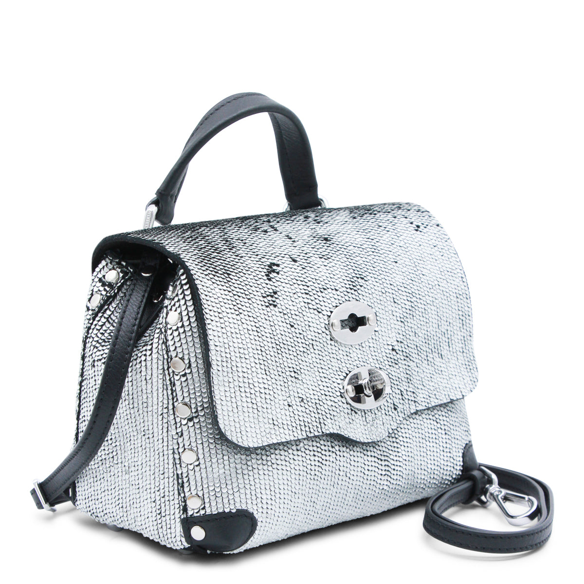 SILVER LEATHER POSTINA CBI TOP HANDLE BAG