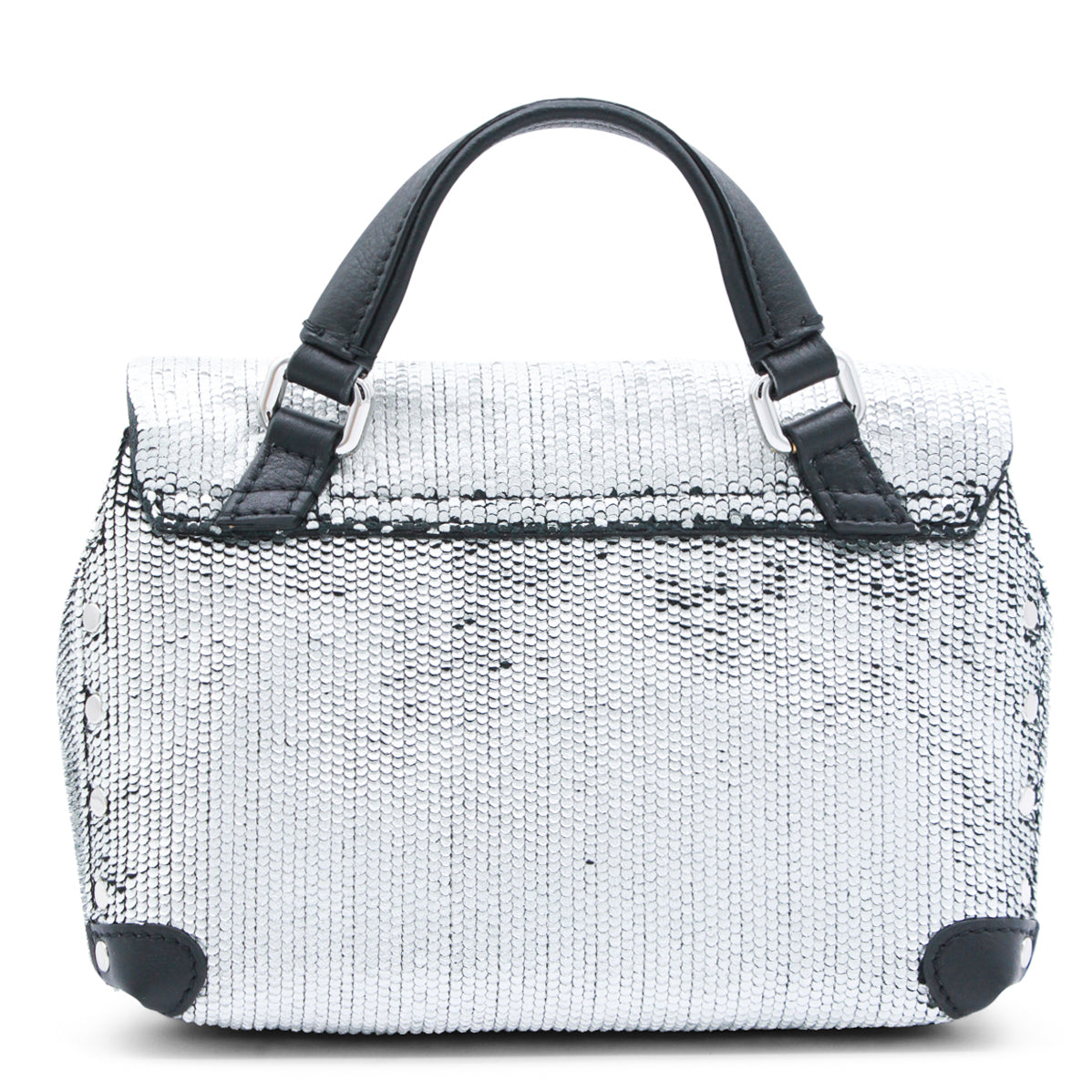 SILVER LEATHER POSTINA CBI TOP HANDLE BAG