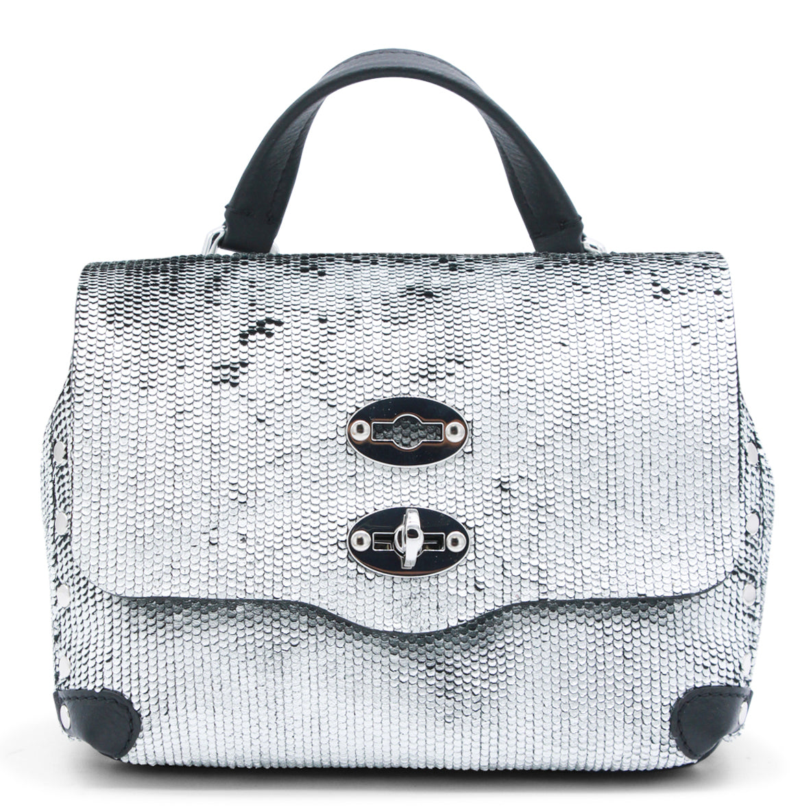 SILVER LEATHER POSTINA CBI TOP HANDLE BAG