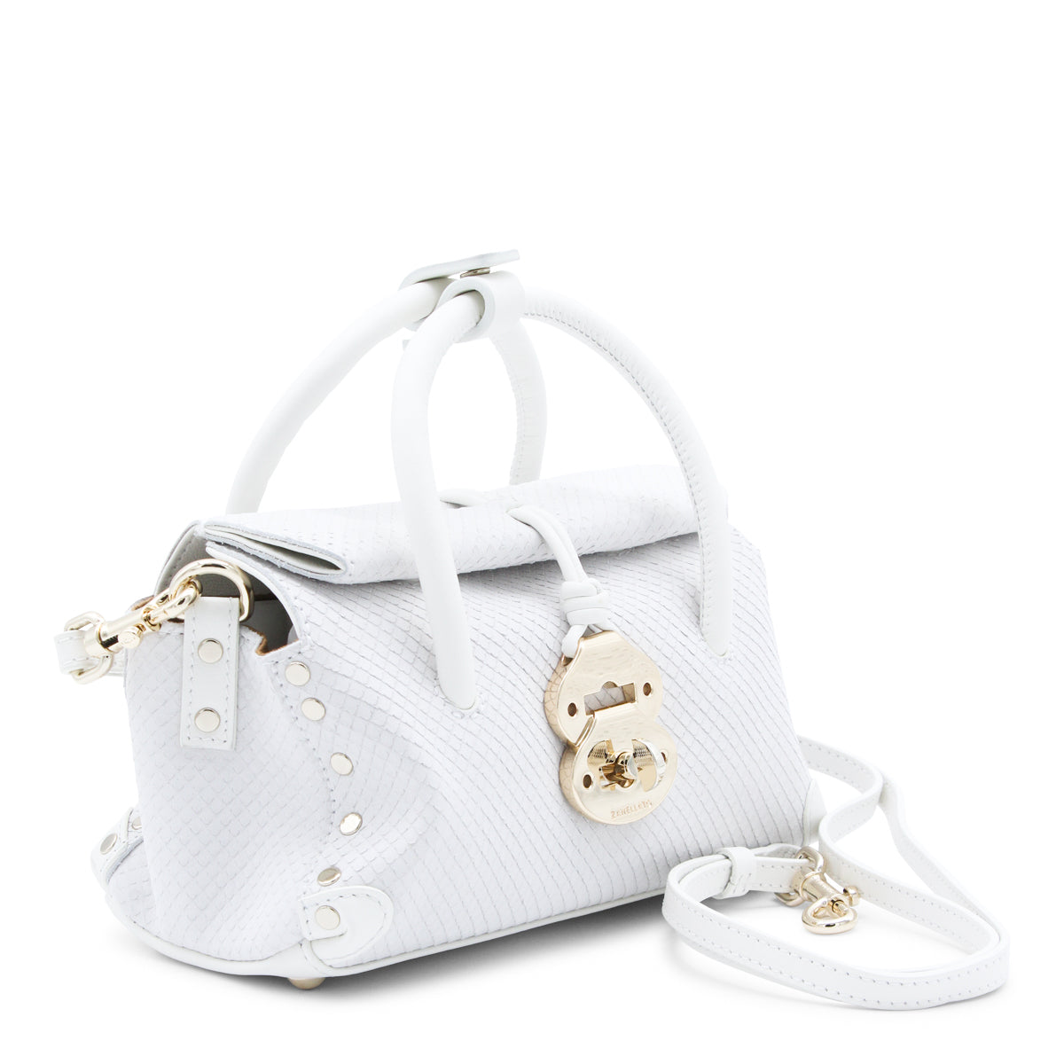 WHITE LEATHER DOTTA BABY TOP HANDLE BAG