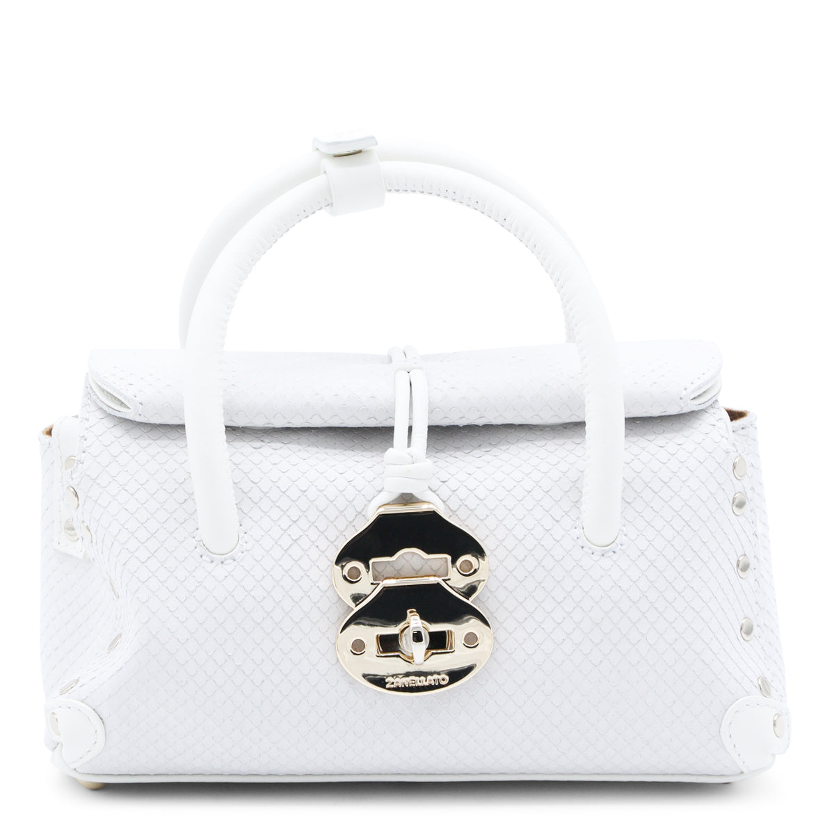 WHITE LEATHER DOTTA BABY TOP HANDLE BAG